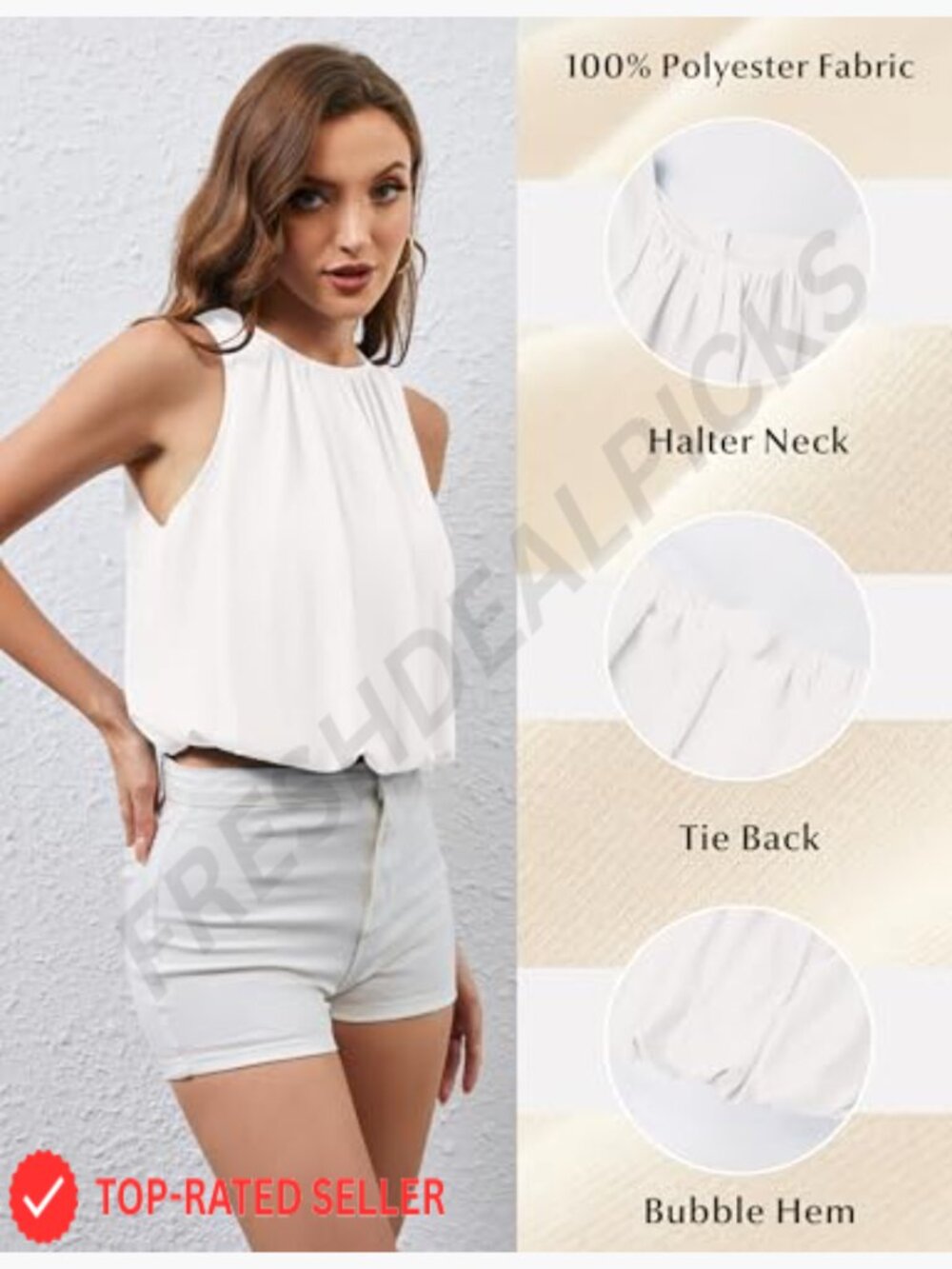 Sleeveless Puffy Hem Bubble Crop Tank Top Casual Dressy Going Out Blouse - Picture 6 of 7
